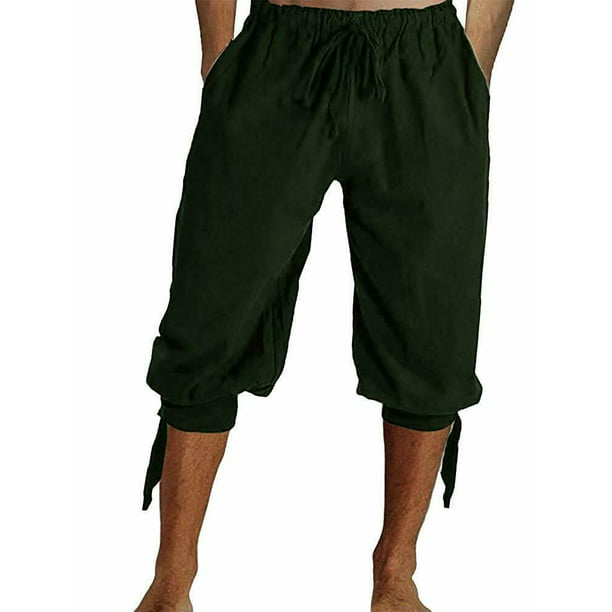 KLJR Men Big & Tall Cotton Linen Fashion Casual Baggy Cropped Pants 